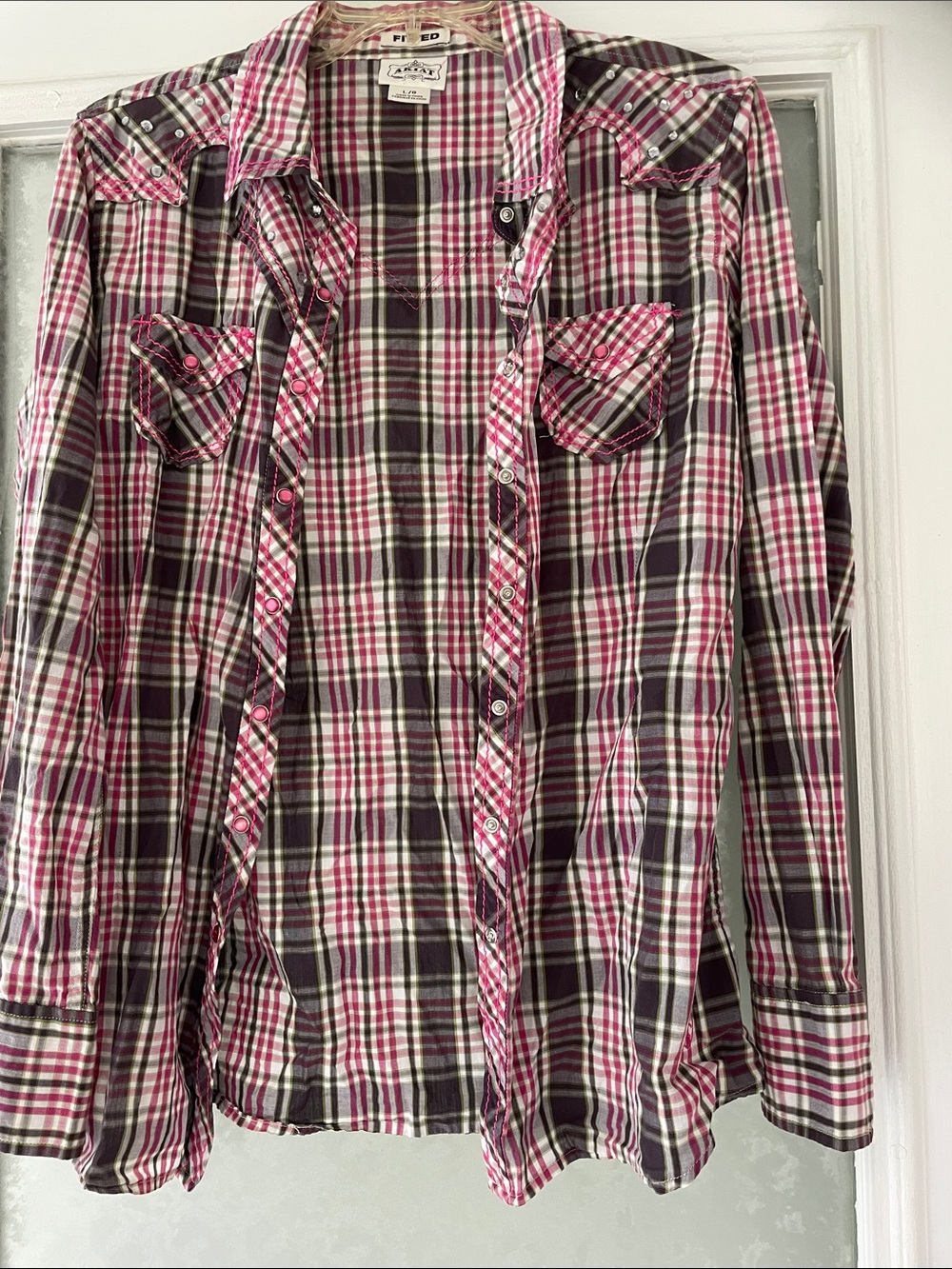 Ariat Pink, Black and White Plaid Button-Down Shirt